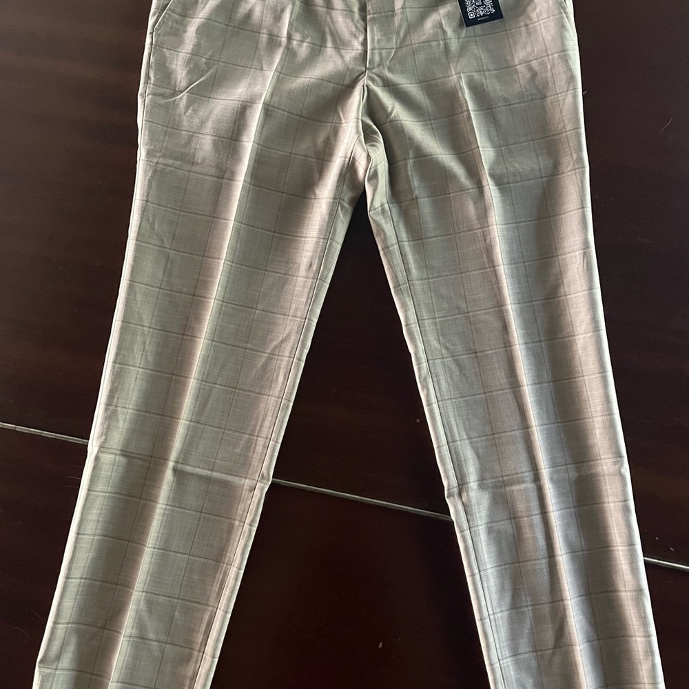 Construct Tan Windowpane Straight-Leg Pants Active Stretch Wrinkle Resistant